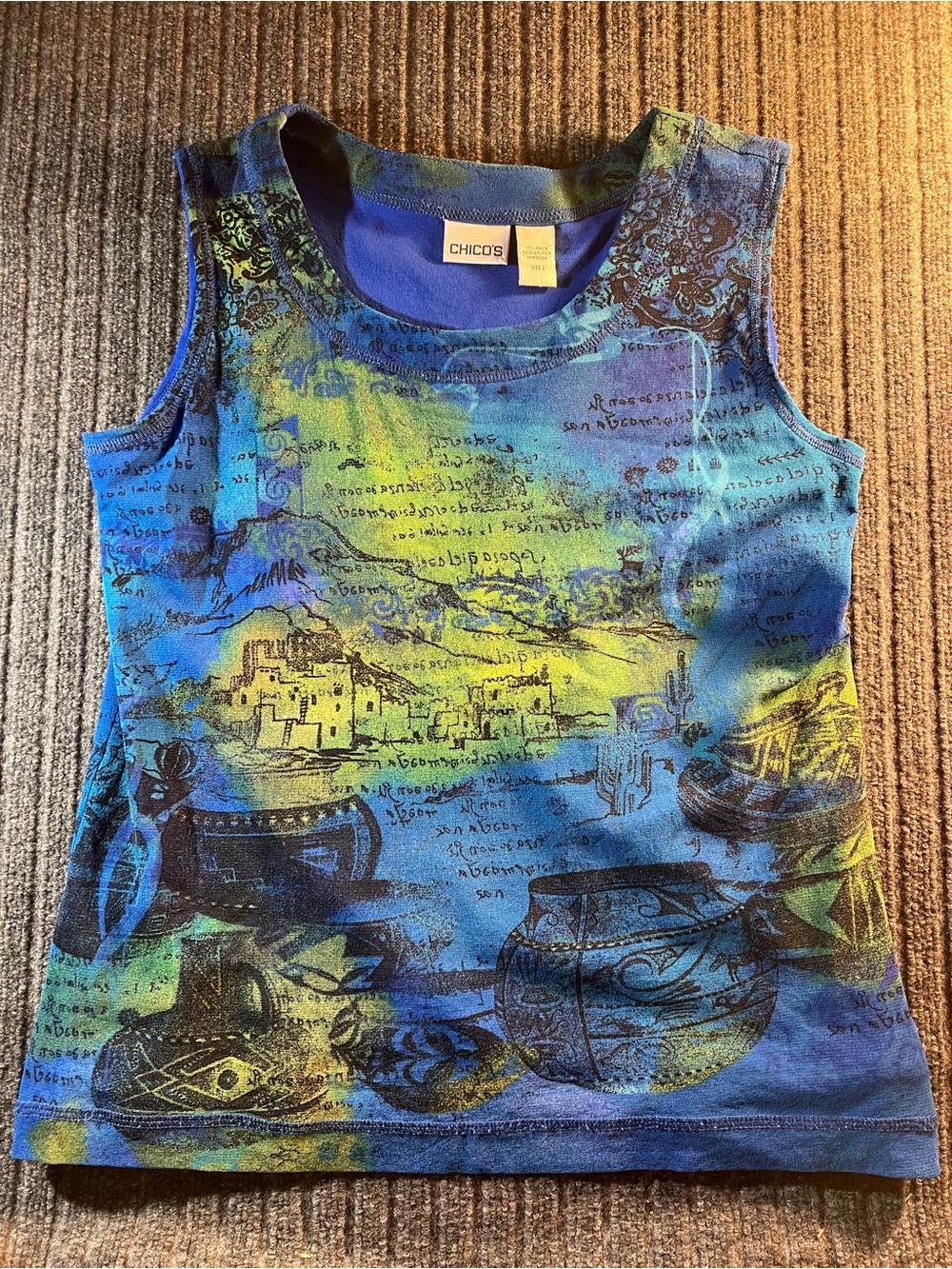 Y2K Chico’s Wearable Art Mesh Tank Top Southwest Desert Print